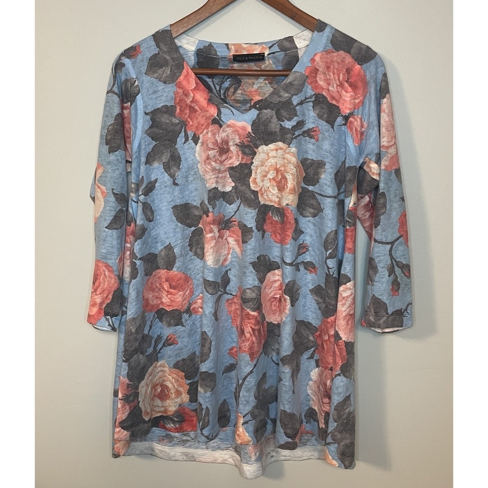 Nally Millie Floral Rose Top Women S Blue Pink Boho Cottagecore Fall